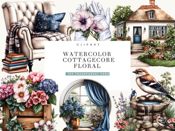 Download Watercolor Cottage Core Floral Clipart - Premium Bundle