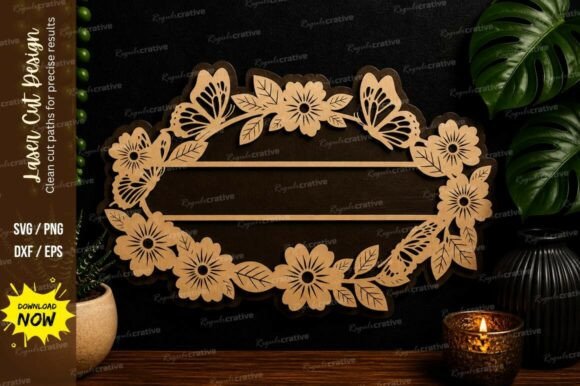 Download Floral Name Frame Laser Cut Svg File - Floral name Collection