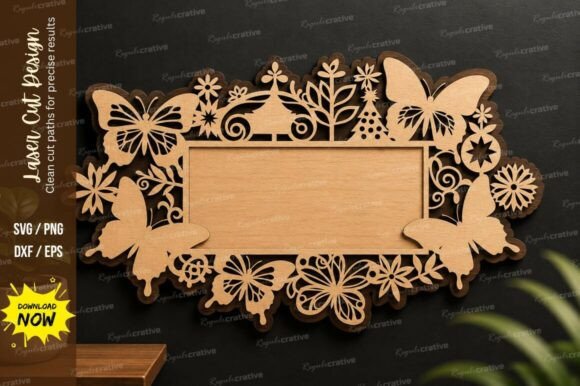 Download Floral Name Frame Laser Cut Svg File - Floral name Collection